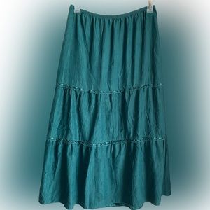 Vintage Y2K Teal Heart Soul 3 Tier Silk Skirt with Lace & Sequin Detailing XL